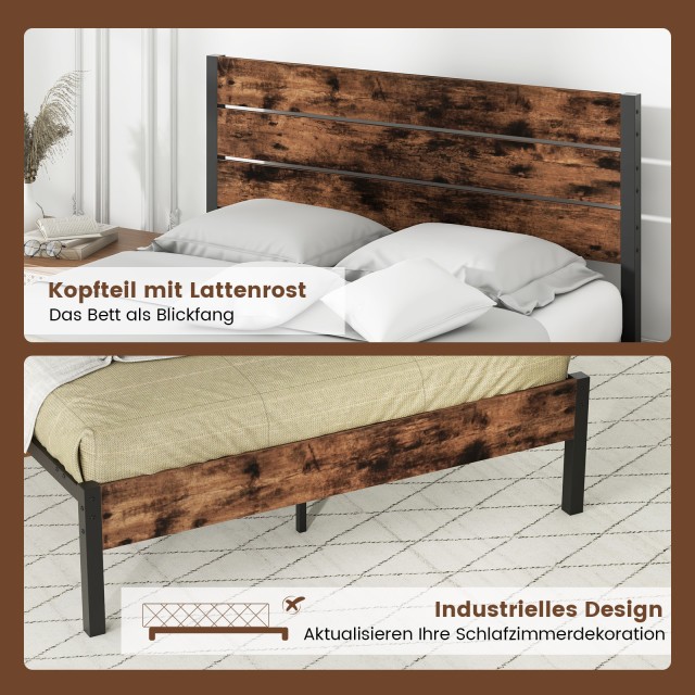 Costway Μεταλλικό Κρεβάτι 200 x 140 cm με Λάττες και Αποθηκευτικό Χ...
