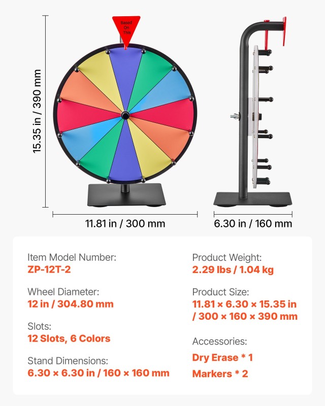 VEVOR 12-Σφηνοθέσιο Τροχός της Τύχης 305 mm για Εκδηλώσεις, με Βάση...