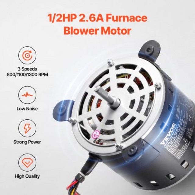 VEVOR Μοτέρ Φυσητήρα Καλοριφέρ 1/2HP 220V 2.6A 1300RPM 3 Ταχύτητες 15μF/450V Πυκνωτής MSFGJDJ12HP3AY63CV7