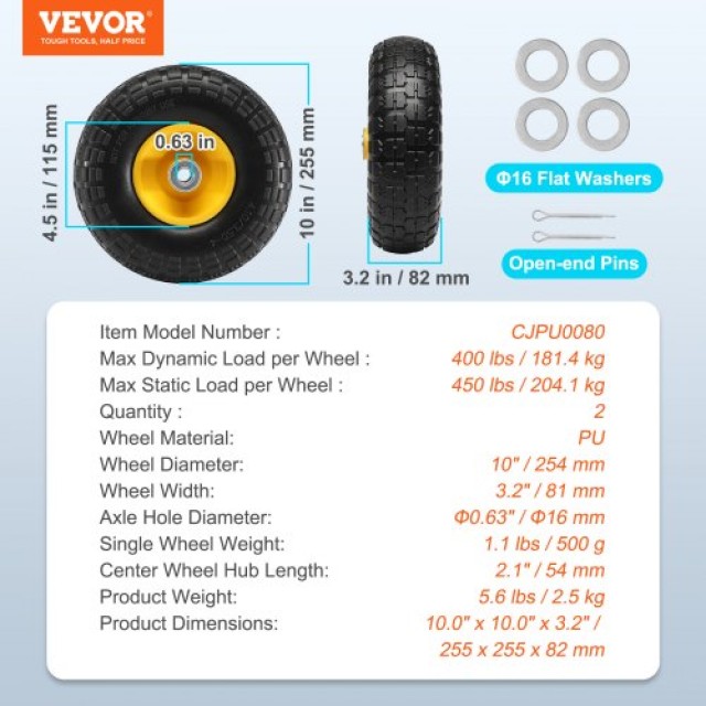 VEVOR Στερεά Ελαστικά PU Run-Flat 10 2-Πακ 400 lbs  FPLJAZPU400LBUE...