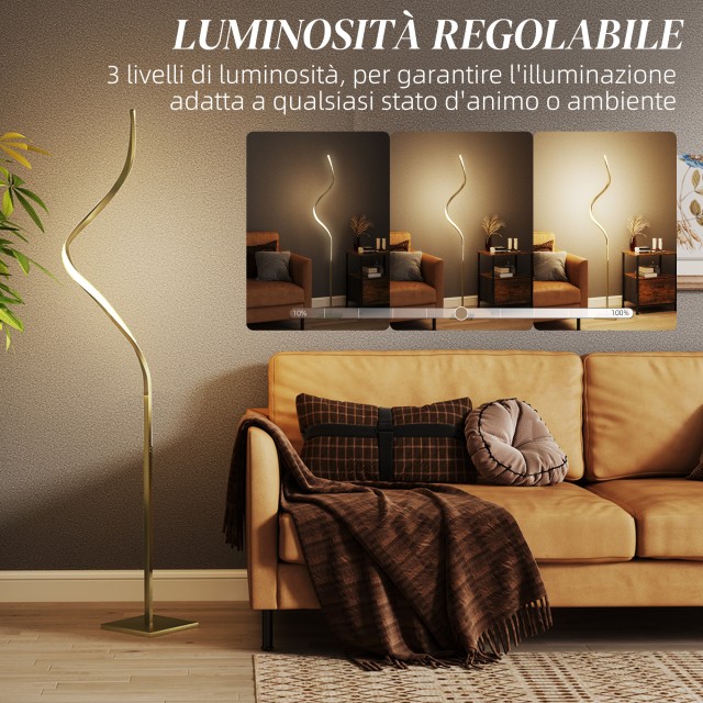 HOMCOM  Λάμπα Δαπέδου LED Σπιράλ με 3 Ρυθμιζόμενες Φωτεινότητες και Διακόπτη Ποδιού, Χρυσό  B31-497V90GD