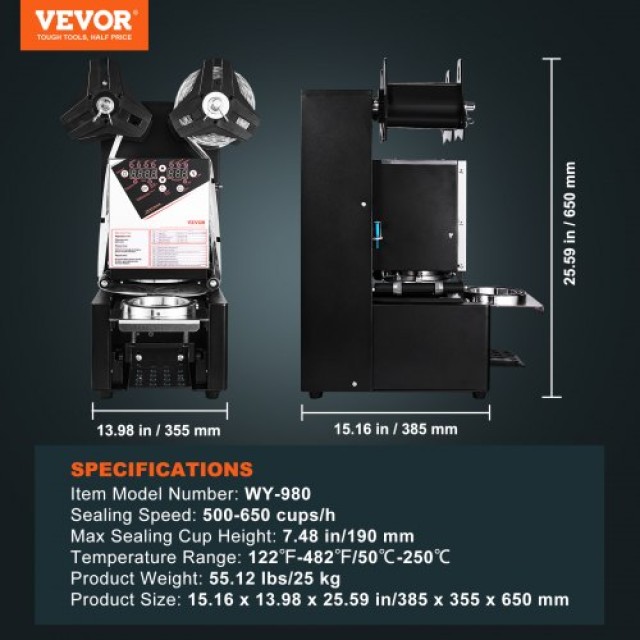 Αυτόματη Μηχανή Σφράγισης Ποτηριών VEVOR για Τσάι Bubble, Μαύρη  QZDNCFKJHSQZYNFMOV2