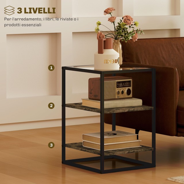 HOMCOM  Σετ 2 Τραπεζάκια Καθιστικού με 3 Επίπεδα από Ξύλο και Μέταλ...