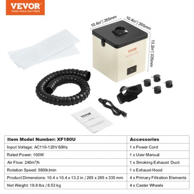 VEVOR 100W Απορροφητήρας Καπνού Κολλήσεων 3 Σταδίων 240 m³/h Ισχυρή Αναρρόφηση  PYJ100WLDS00LFCS4V2