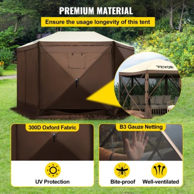 VEVOR Σκηνή Gazebo 10x10 ft, 6 Πλευρών Pop-up Σκηνή με Δίχτυα, Φορητή Τσάντα Μεταφοράς, Πασσαλάκια, Μεγάλη Σκιά για Κάμπινγκ και Κήπο  MZY610FT10FT67P5KV0