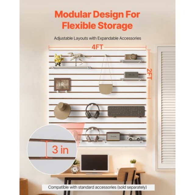 VEVOR Λευκός Πάνελ Σλατ Τοίχου MDF 4x4 ft για Γκαράζ με Μοντέρνο Σχ...