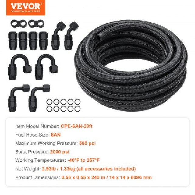 Σετ Σωλήνα Καυσίμου VEVOR 6AN, 20 FT, Μαύρο  QCYYRYRGNLBZSYIKSV0