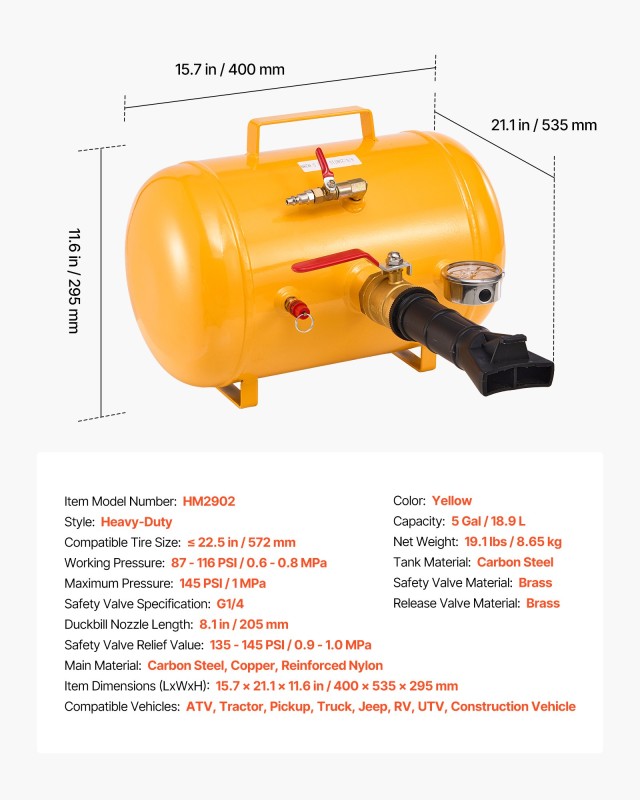 VEVOR Εργαλείο Έκρηξης Απόθεσης Ελαστικών 5 Γαλόνια, 87-116 PSI, Κί...