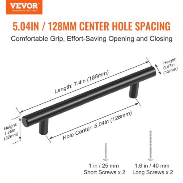 VEVOR  30 Μαύρα Λαβές Ντουλαπιών 128mm από Ανοξείδωτο Ατσάλι  CJLSBXGPS30P14N2KV0