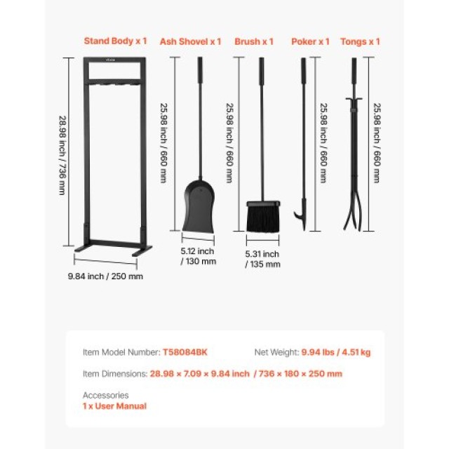 VEVOR Σετ Εργαλείων Τζακιού VEVOR, 5-σε-1, 28.98x7.09x9.84, Μεταλλι... VEVOR Σετ Εργαλείων Τζακιού VEVOR, 5-σε-1, 28.98x7.09x9.84, Μεταλλι...