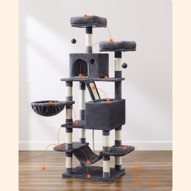 Δέντρο Γάτας - Ονυχοδρόμιο Πολλαπλών Επιπέδων Υψους 168 εκ. Γκρι PC...