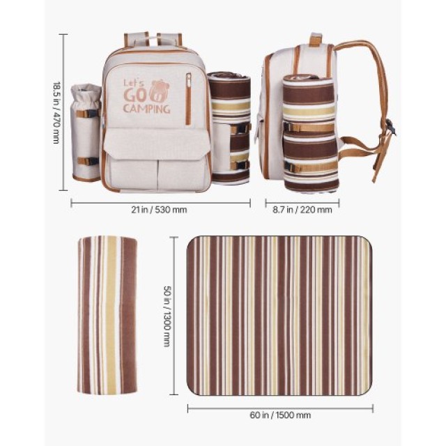 VEVOR Τσάντα Πικνίκ Παραλίας για 4 Άτομα με Ψυγείο και Κουβέρτα DCK...