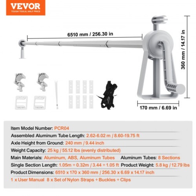 VEVOR Ρολό Κάλυψης Πισίνας, Αλουμινίου 20 ft, Για Πισίνες 3-20 ft  YCGJPDSYC20FR4AQZV0