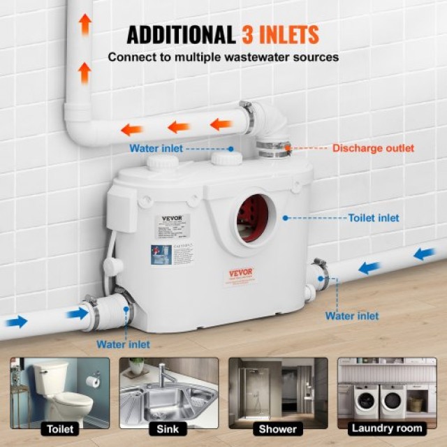 VEVOR  Σύστημα Μακέρασης Τουαλέτας με Αντλία 500W για Υπόγειο ZHSKU...