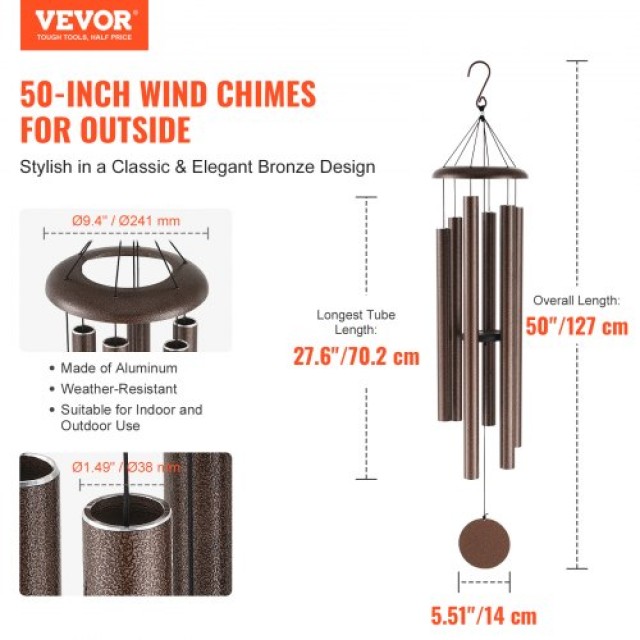 VEVOR  Αλουμινένια Ανεμογλυπτά 1270 mm με Βαθύ Ήχο για Εξωτερικό Χώρο JSFLHS50INCH7Q7SMV0