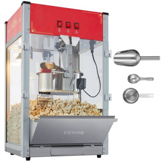VEVOR  Μηχανή Ποπ Κορν Πάγκου 1440W 12 Oz 80 Κούπες Κόκκινη TSBM12O...