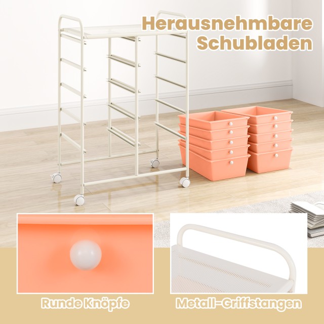 Costway Καρότσι Αποθήκευσης με 10 Στοιβαζόμενα Συρτάρια - Ροζ JV110...