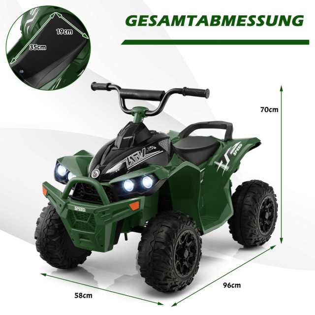 Costway  Παιδικό Quad Ηλεκτρικό Όχημα 4-8 Ετών με Ρεαλιστικό Σχεδιασμό και Διασκεδαστικές Λειτουργίες TQ10122DE-GN