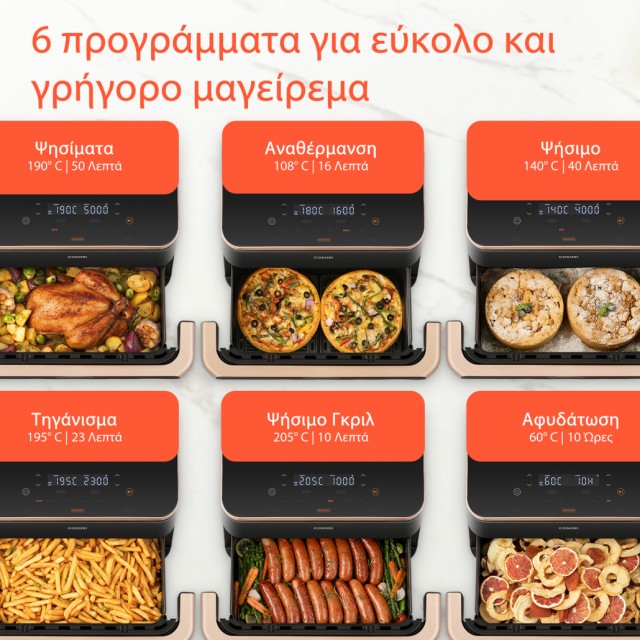 COSORI Διπλή Φριτέζα Αέρος  Dual Blaze TwinFry CAF-TF101S, 10L, Μαύ...