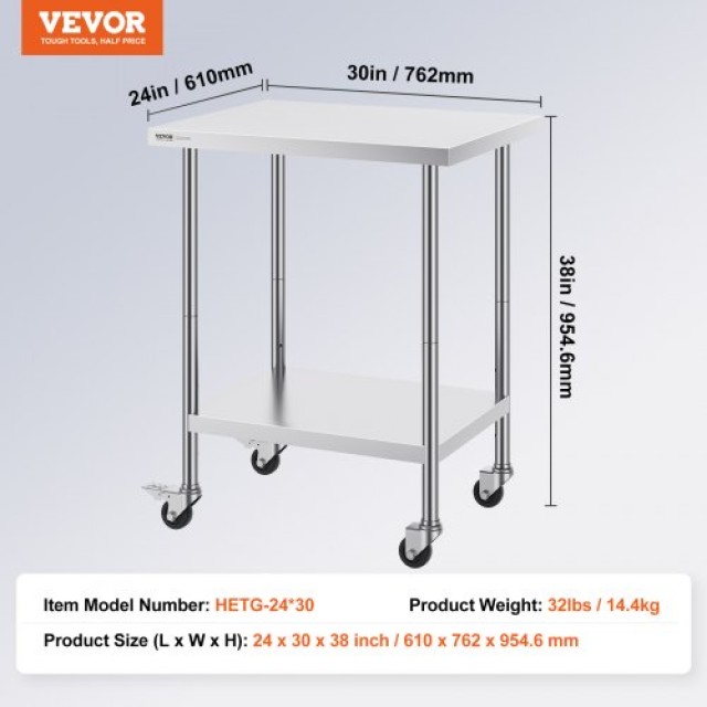 Επαγγελματικός Πάγκος Ανοξείδωτος VEVOR 24x30 με Ρόδες  CFBXGGZTLCDJJ9OZ0V0