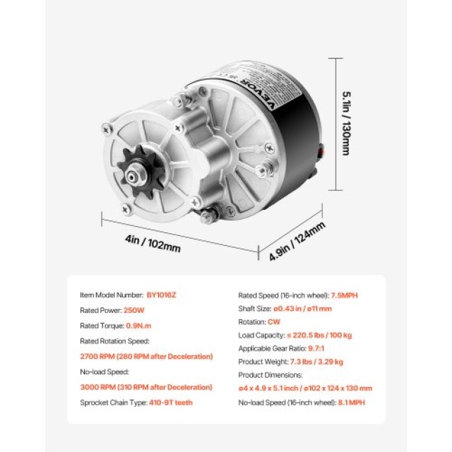 VEVOR Σετ Ισχυρού Ηλεκτρικού Κινητήρα 250W DC 24V 2700rpm με Αναβαθμισμένο Ελεγκτή Ταχύτητας ZLWSDJTJ250W1R9B9V9
