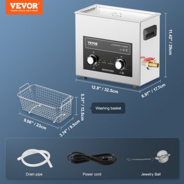 VEVOR  6L Υπερηχητικός Καθαριστής με Θερμαντήρα, Χρονοδιακόπτη & Κα...