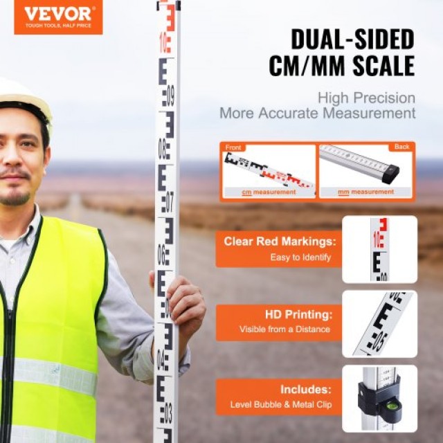 Ράβδος Μέτρησης VEVOR 3M Τηλεσκοπική με Αλφάδι & Τσάντα  GZCLG3M00000M7YV4V0
