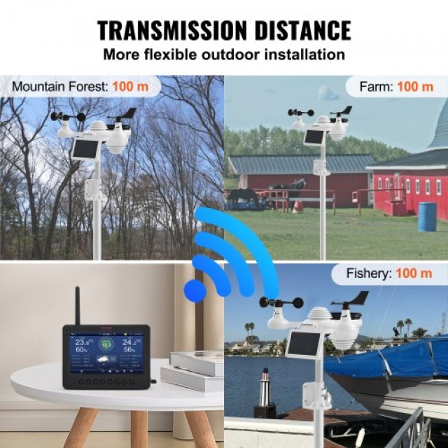 VEVOR 7-σε-1 Wi-Fi Μετεωρολογικός Σταθμός με Ασύρματο Αισθητήρα Εξω...
