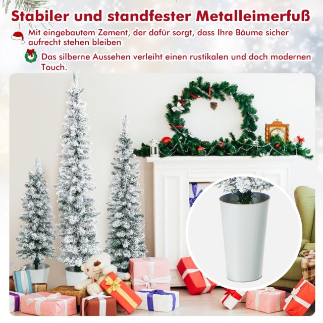 Costway Σετ Τεχνητών Χριστουγεννιάτικων Δέντρων με Χιόνι και Μεταλλ...