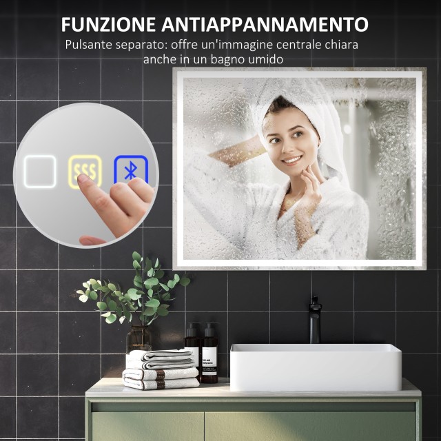 HOMCOM Καθρέφτης Μπάνιου LED με Bluetooth, 80x100 εκ. 834-850V06SR