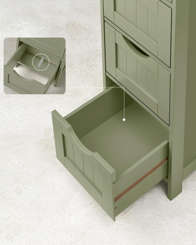 VASAGLE Πράσινο Ντουλάπι Μπάνιου MDF με 4 Συρτάρια 30x30x82 εκ. LHC040C02