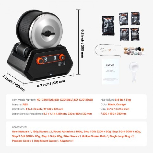 VEVOR  Κιτ Λείανσης Βράχων 4 lbs, 9 Ταχύτητες, 9 Ημέρες, με Λειαντι...