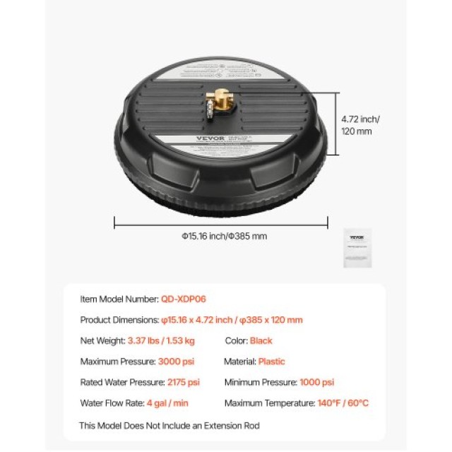 VEVOR Πλυστικό Επιφανειών 15 με 4 Τροχούς 3000 PSI Μαύρο GYQXJBMQJQYPMS832V0