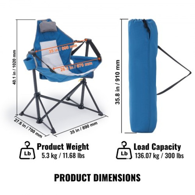 VEVOR  Πτυσσόμενη Καρέκλα Αιώρας 300 lbs Φορτίο PTTYLSYBTYDC4GBBSV0