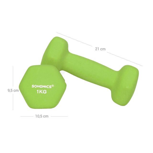 SONGMICS Σετ 6 τμχ Εξάγωνων Αλτήρων 1kg, 2kg, 3kg  με Βάση σε Λαχανί, Τιρκουάζ και Ανοιχτό Γκρι -SYL612GN 