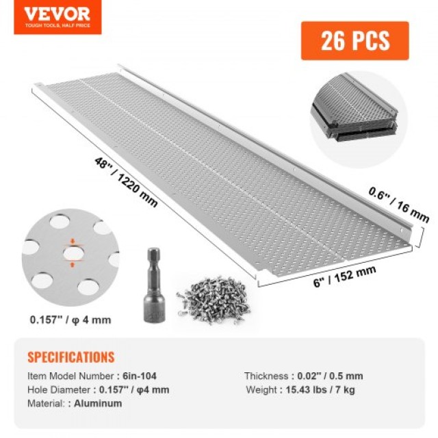 VEVOR Προστατευτικό Υδρορροής Αλουμινίου 152mm, 26τμχ Συνολικό Μήκος 264cm  TGGBLYC610426YYOTV0