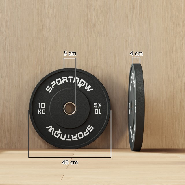 SPORTNOW Σετ 2 Δίσκοι Βάρους 10kg από Καουτσούκ με Τρύπα 2/5 cm για...
