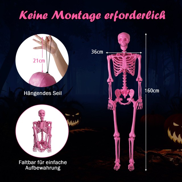 Costway Ροζ Ρεαλιστικός Σκελετός 160 CM με Κινούμενες Αρθρώσεις για...