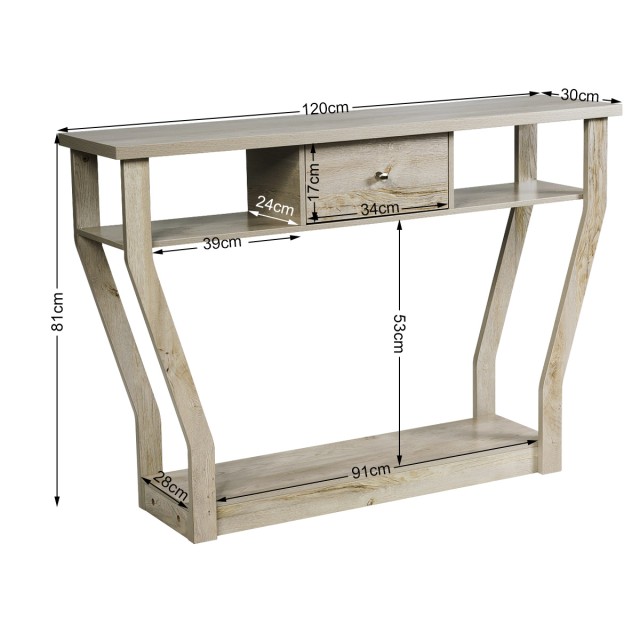 Costway Ξύλινο Κονσόλα με Συρτάρι & Ράφι 120 x 30 x 81 cm Γκρι HW60...
