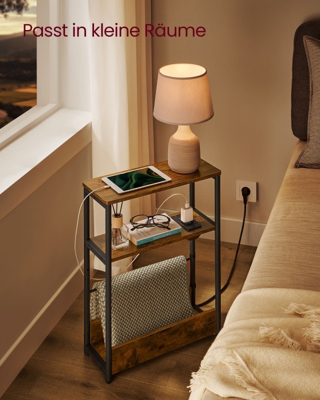 VASAGLE Λεπτό Τραπεζάκι Νυκτός 45x18x58cm με Πρίζα και USB Θύρες LE...