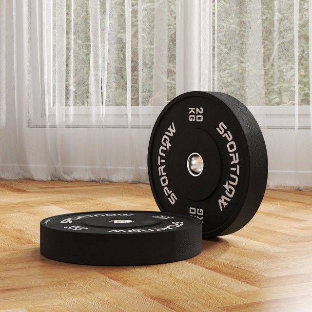 SPORTNOW  Σετ 2 Δίσκοι Βάρους 20kg από Καουτσούκ με Τρύπα 2/5 cm για Μπάρες και Μονόζυγα, Μαύρο  A91-374V03BK