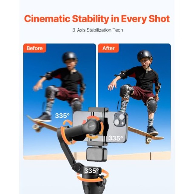 VEVOR Σταθεροποιητής Gimbal 3 Αξόνων για Κινητά με Μαγνητικό Φωτισμ...
