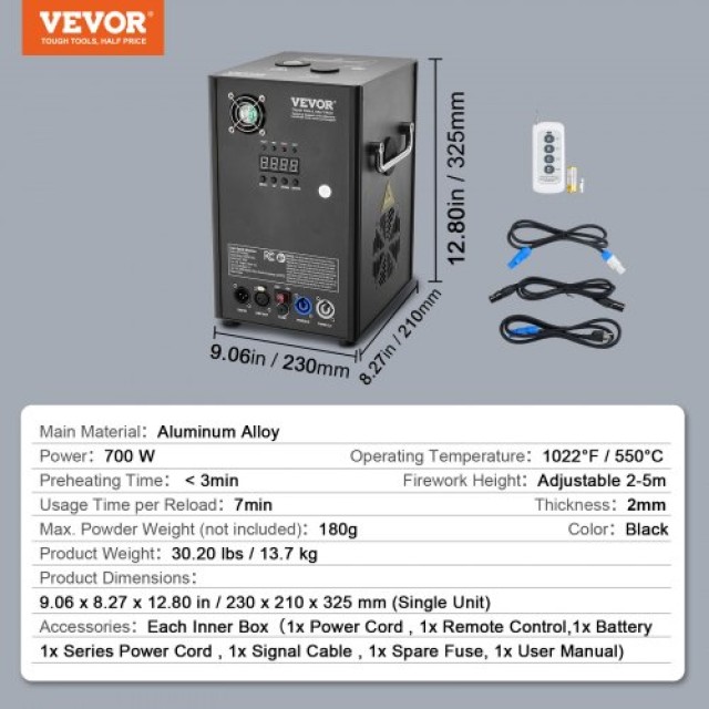 VEVOR Μηχανή Ψυχρών Σπινθήρων 700W για Εκδηλώσεις  YHKZQ700W2GW3M5O4V2