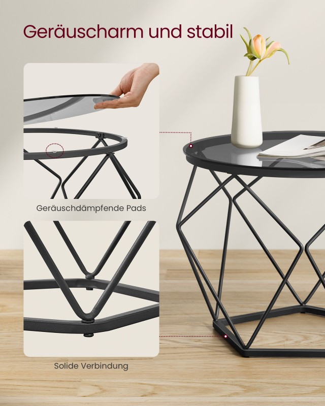 Σετ 2 Στρογγυλά Τραπεζάκια Γκρι/Μαύρο 50 x 40 cm - 40 x 36 cm LGT040B03 VASAGLE