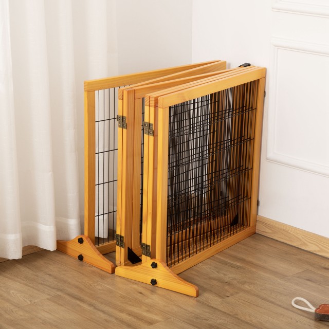 PawHut Gate για Small / Medium Dogs από ξύλο και ατσάλι με 6 πτυσσόμενα πάνελ, 432x36x70cm D06-118YL