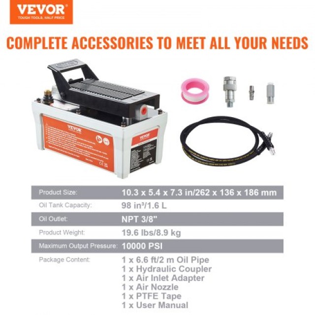 VEVOR Υδραυλική Αντλία Αέρος 10,000 PSI, 1/2 Γαλ, Γκρι  HSMJTELECTR...