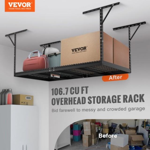 Ράφι Οροφής Γκαράζ VEVOR, 48x96, 600 lbs, Ρυθμιζόμενο, Μαύρο  CKTHBCWJZHS48CM3LV0