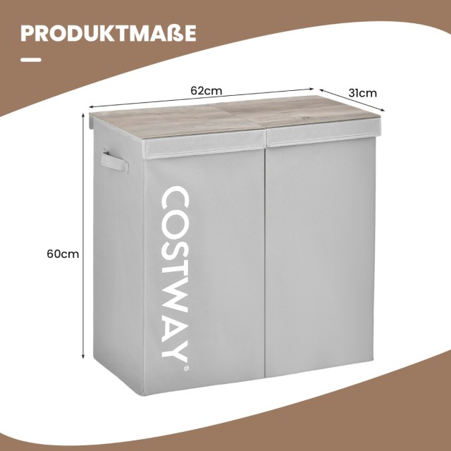 Costway Διαχωριστικός Καλάθι Απλύτων 115L με Καπάκι & Λαβές, Γκρι J...