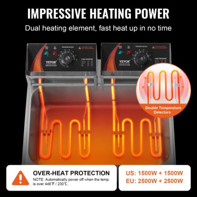 VEVOR Επαγγελματική Ηλεκτρική Φριτέζα 2500W 12L Ανοξείδωτη Αναβάθμι...