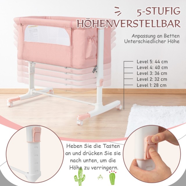 Costway Πολυλειτουργικό Βρεφικό Κρεβάτι 3 σε 1 Ροζ - Ρυθμιζόμενο σε...